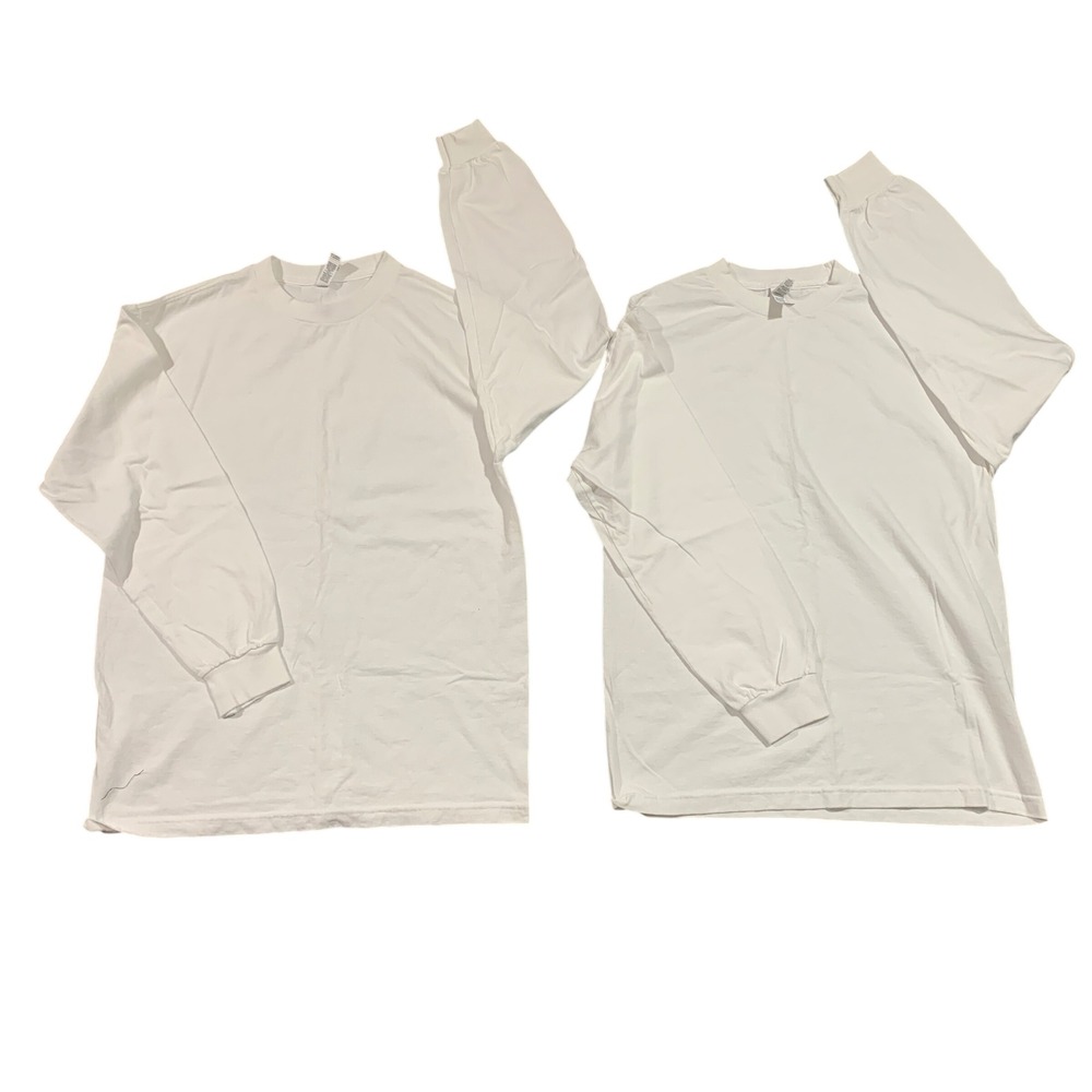 Alstyle Activewear Men White LS T-Shirt 2 Pack 100% Cotton Medium Basic Layering